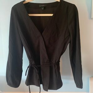 J. Crew faux wrap top black peplum tie front 2 zip